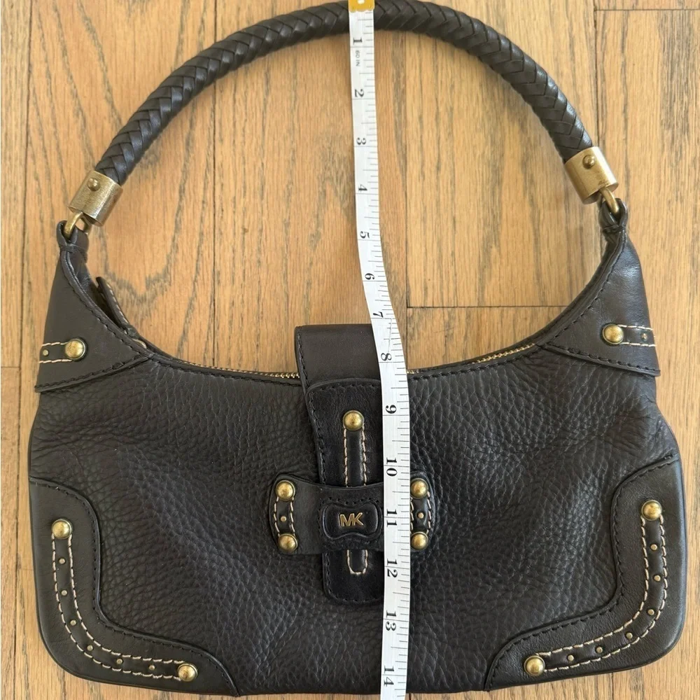 Michael Kors Black Leather Shoulder Purse with Braided Strap and Gold Detailing